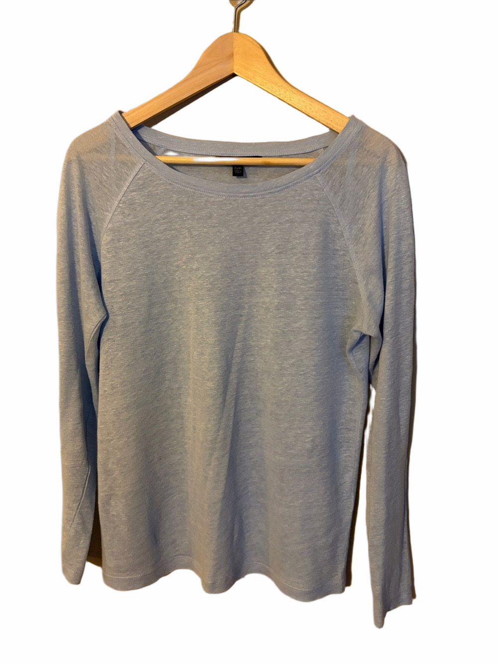 Banana Republic Linen Light Blue Long-Sleeve Wide Crewneck Top